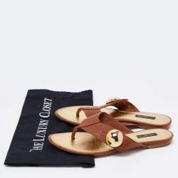 Louis Vuitton Brown Leather Studded Thong Flats Size 38