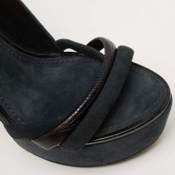 Louis Vuitton Black /Grey Leather and Suede Platform Sandals Size 38