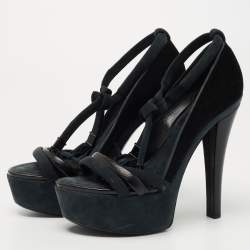 Louis Vuitton Black /Grey Leather and Suede Platform Sandals Size 38