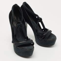 Louis Vuitton Black /Grey Leather and Suede Platform Sandals Size 38