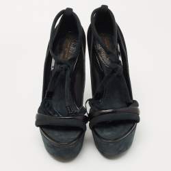 Louis Vuitton Black /Grey Leather and Suede Platform Sandals Size 38