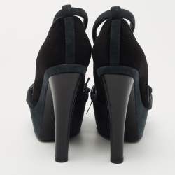 Louis Vuitton Black /Grey Leather and Suede Platform Sandals Size 38
