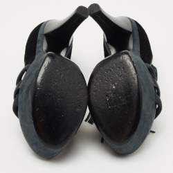Louis Vuitton Black /Grey Leather and Suede Platform Sandals Size 38