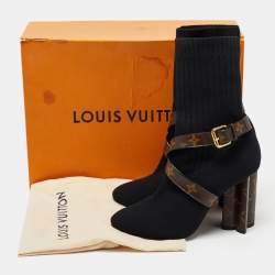 Louis Vuitton Black/Brown Knit Fabric And Monogram Canvas Ankle Boots Size 39 