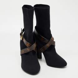 Louis Vuitton Black/Brown Knit Fabric And Monogram Canvas Ankle Boots Size 39 