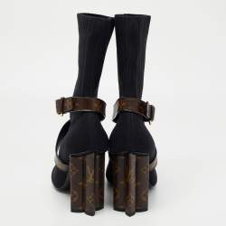Louis Vuitton Black/Brown Knit Fabric And Monogram Canvas Ankle Boots Size 39 