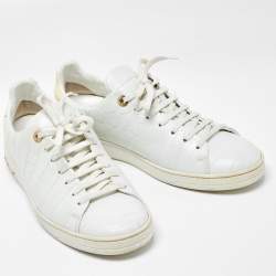Louis Vuitton White Croc Embossed Leather Frontrow Sneakers Size 40 