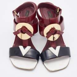Louis Vuitton Burgundy/Black Leather Ankle Strap Sandals Size 37