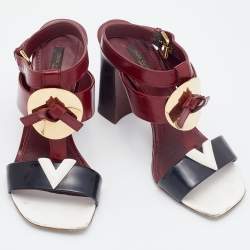 Louis Vuitton Burgundy/Black Leather Ankle Strap Sandals Size 37