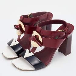 Louis Vuitton Burgundy/Black Leather Ankle Strap Sandals Size 37