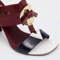 Louis Vuitton Burgundy/Black Leather Ankle Strap Sandals Size 37