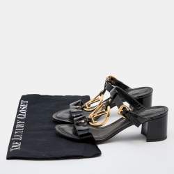 Louis Vuitton Black Patent Leather Block Heel Slide Sandals Size 36