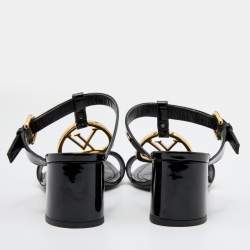 Louis Vuitton Black Patent Leather Block Heel Slide Sandals Size 36