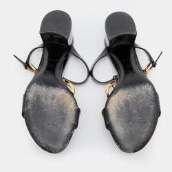 Louis Vuitton Black Patent Leather Block Heel Slide Sandals Size 36