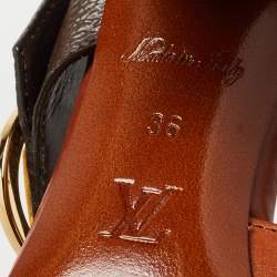 Pre Owned Louis Vuitton Brown Leather and Monogram Canvas Slide Sandals Size 36