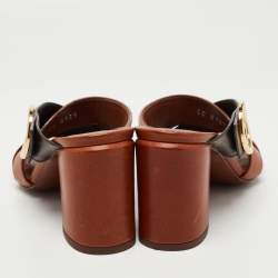 Pre Owned Louis Vuitton Brown Leather and Monogram Canvas Slide Sandals Size 36