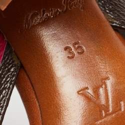 Pre Owned Louis Vuitton Brown/Pink Monogram Canvas Panorama Slide Sandals Size 35