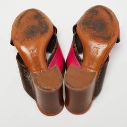Pre Owned Louis Vuitton Brown/Pink Monogram Canvas Panorama Slide Sandals Size 35