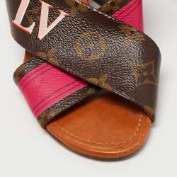 Pre Owned Louis Vuitton Brown/Pink Monogram Canvas Panorama Slide Sandals Size 35