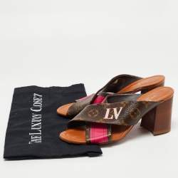Pre Owned Louis Vuitton Brown/Pink Monogram Canvas Panorama Slide Sandals Size 35