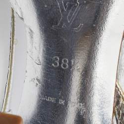 Pre Owned Louis Vuitton Silver Python Embossed Leather LV Logo Embellished Slingback Pumps Size 38.5