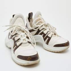 Louis Vuitton White Leather and Monogram Canvas Archlight Sneakers Size 36.5