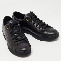 Louis Vuitton Black Monogram Embossed Leather Low Top Sneakers Size 39.5