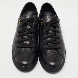 Louis Vuitton Black Monogram Embossed Leather Low Top Sneakers Size 39.5