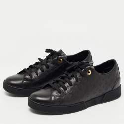 Louis Vuitton Black Monogram Embossed Leather Low Top Sneakers Size 39.5