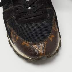Louis Vuitton Black/Brown Mesh and Monogram Canvas Run Away Sneakers Size 36