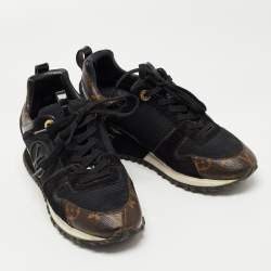 Louis Vuitton Black/Brown Mesh and Monogram Canvas Run Away Sneakers Size 36