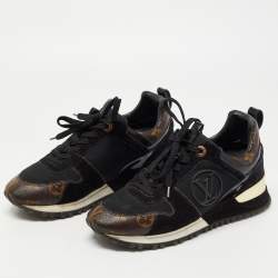Louis Vuitton Black/Brown Mesh and Monogram Canvas Run Away Sneakers Size 36