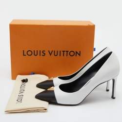 Pre Owned Louis Vuitton White/Black Leather Heartbreaker Pumps Size 39