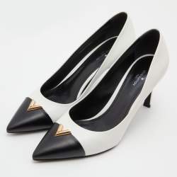 Pre Owned Louis Vuitton White/Black Leather Heartbreaker Pumps Size 39