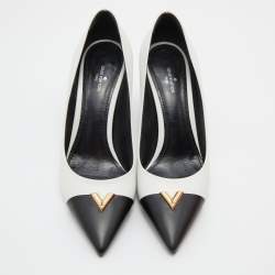 Pre Owned Louis Vuitton White/Black Leather Heartbreaker Pumps Size 39