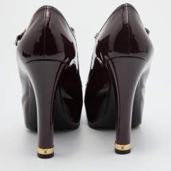 Pre Owned Louis Vuitton Burgundy/Black Patent Leather Ankle Strap Platform Pumps Size 39.5