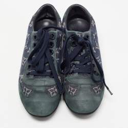Louis Vuitton Blue Nubuck Leather and Denim Monogram  Low Top Sneakers Size 38