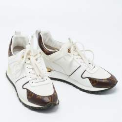 Louis Vuitton White/Brown Canvas and Mesh Run Away Sneakers Size 36.5