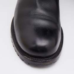Pre Owned Louis Vuitton Black Leather Buckle Detail Calf Length Boots Size 38