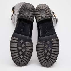 Pre Owned Louis Vuitton Black Leather Buckle Detail Calf Length Boots Size 38