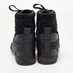 Pre Owned Louis Vuitton Black Monogram Suede and Leather Millennium Wedge Sneakers Size 39