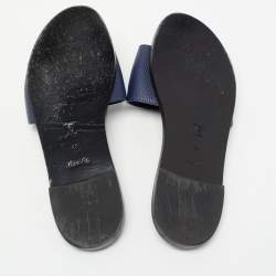 Louis Vuitton Navy Blue Leather Lock It Flat Slides Size 38