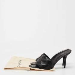 Louis Vuitton Black Monogram Embossed Leather Revival Slide Sandals Size 40