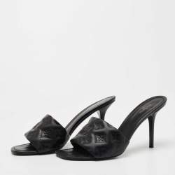 Louis Vuitton Black Monogram Embossed Leather Revival Slide Sandals Size 40