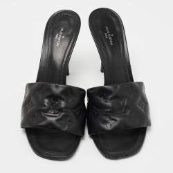 Louis Vuitton Black Monogram Embossed Leather Revival Slide Sandals Size 40