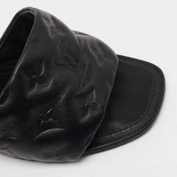 Louis Vuitton Black Monogram Embossed Leather Revival Slide Sandals Size 40