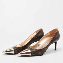 Louis Vuitton Metallic/Brown Leather and Monogram Canvas Fetish Pumps Size 40