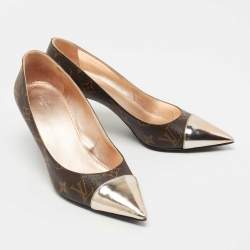 Louis Vuitton Metallic/Brown Leather and Monogram Canvas Fetish Pumps Size 40
