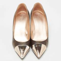 Louis Vuitton Metallic/Brown Leather and Monogram Canvas Fetish Pumps Size 40