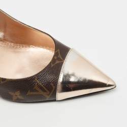 Louis Vuitton Metallic/Brown Leather and Monogram Canvas Fetish Pumps Size 40